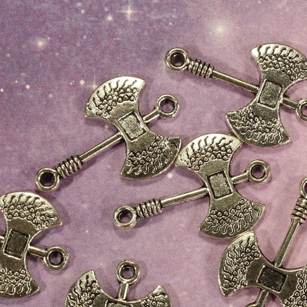 Medieval Ax / Viking Battle Ax 24mm Antique Silver Tone Double Sided Connector Charms - 0836
