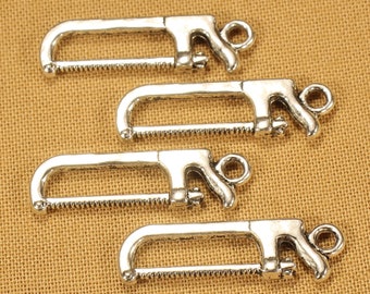 Hacksaw 25mm Antique Silver Tone Double Sided Carpenters Woodworkers Tool Charms - 0807