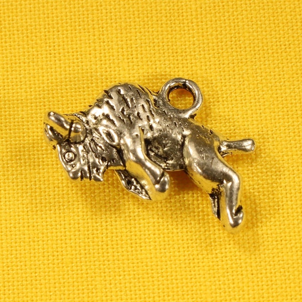 Buffalo 20mm Antique Silver Tone 3D Animal Charms - 0434