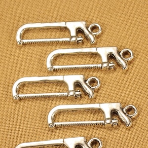 Hacksaw 25mm Antique Silver Tone Double Sided Carpenters Woodworkers Tool Charms - 0807