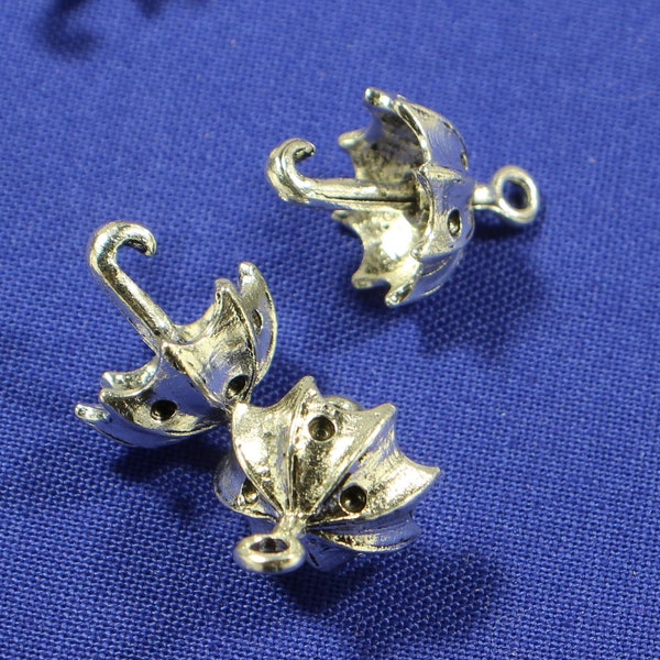 Umbrella 19mm Antique Silver Tone 3D Weather Charms - 0186