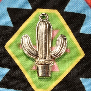 Cactus 25mm Silver Tone Double Sided Western Plant Charms - 1061