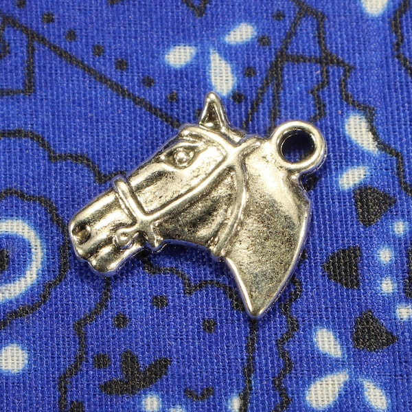 Horse Head 21mm Antique Silver Tone Double Sided Western Animal Charms - 1146