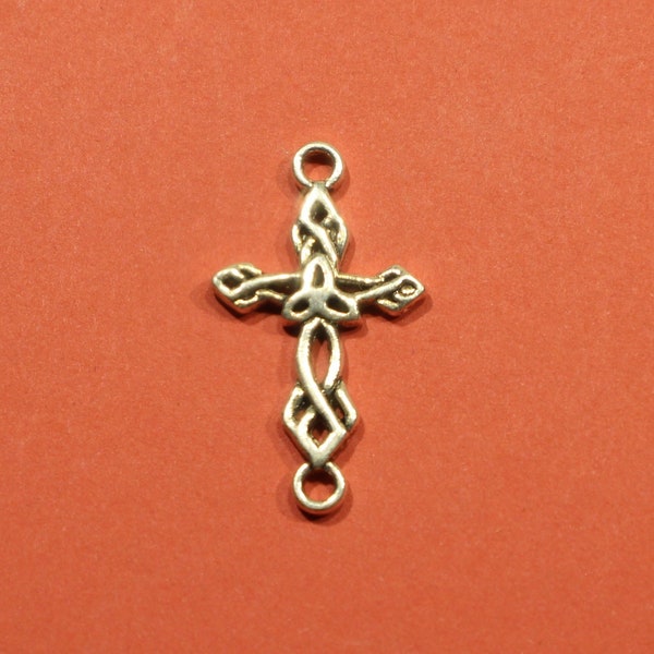 Cross 22mm Antique Silver Tone Single Sided Religious Celtic Connector Charms - 1454