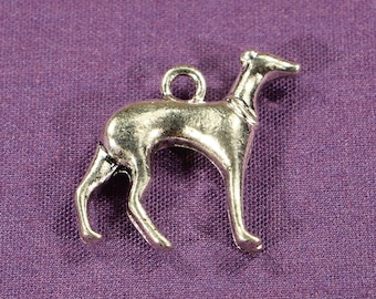 Greyhound Dog 22mm Antique Silver Tone 3D Animal Charms - 0254