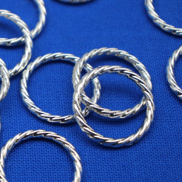 16mm Soldered Antique Silver Tone Rope Design Closed Jump Ring Findings - 1490