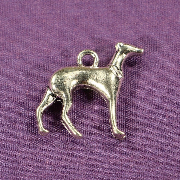 Greyhound Dog 22mm Antique Silver Tone 3D Animal Charms - 0254