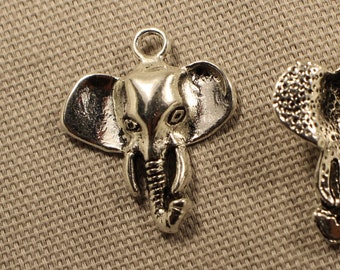 Elephant Head 26mm Antique Silver Tone 2D Safari Animal Charms - 0106