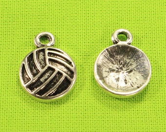 Volleyball or Water Polo 16mm Antique Silver Tone 2D Single Sided Sports Charms - 0495