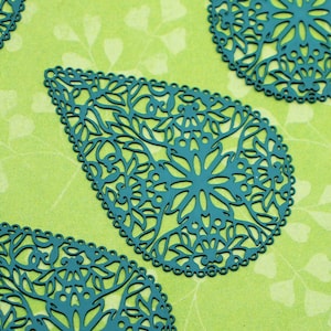 Floral 40mm Teal Green Painted Finish Filigree Iron Base Double Sided Nature Embellishment Drop Charms - 1662