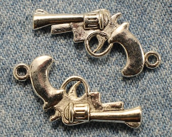 Pewter Revolver/Gun Charm on a Silver Plated Link Chain Necklace 0753 
