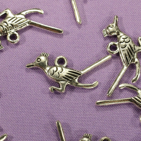 Roadrunner 28mm Antique Silver Tone Double Sided Bird Charms - 0932