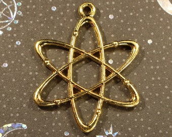 Atom Molecule 33mm Gold Plated Double Sided Chemistry Science Charms - 0934