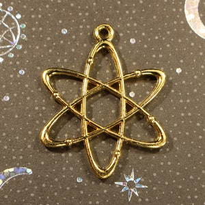 Atom Molecule 33mm Gold Plated Double Sided Chemistry Science Charms - 0934