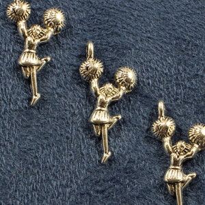 Cheerleader With Pom Poms 29mm Antique Silver Tone Single Sided 2D Cheerleading Sports Charms - 0070