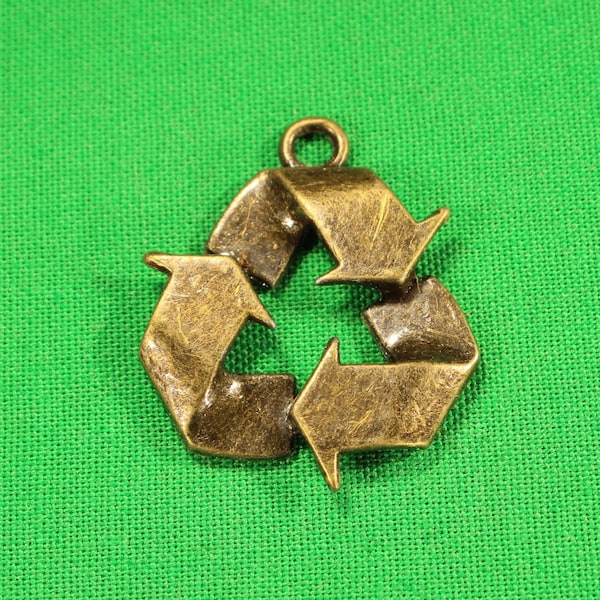 Recycle Symbol 29mm Antique Bronze Tone Glossy Finish 2D Environment Charms - 0991