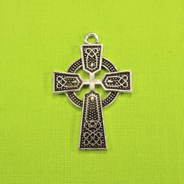 Celtic Knot Cross 40mm Antique Silver Tone Single Sided Die Cut 2D Religious Pendant Charms - 1249