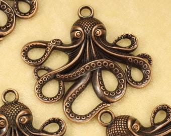 Octopus 57mm Antique Copper Tone Single Sided 2D Ocean Nautical Pendant Charms - 0936