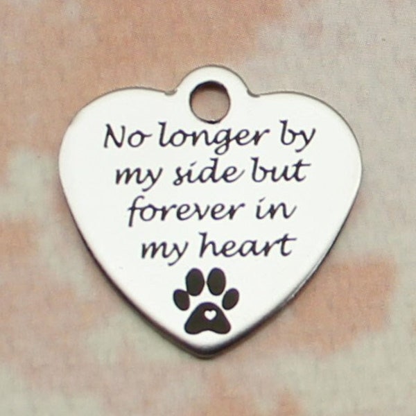 No longer by my side but forever in my heart 20mm Polished Silver Tone Stainless Steel Laser Engraved Charms with Paw Print and Heart-SL0822