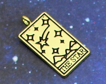 Tarot Card 'The Star' 26mm Gold Plated Single Sided Fortune Teller Magic Witchcraft Charms - 0094