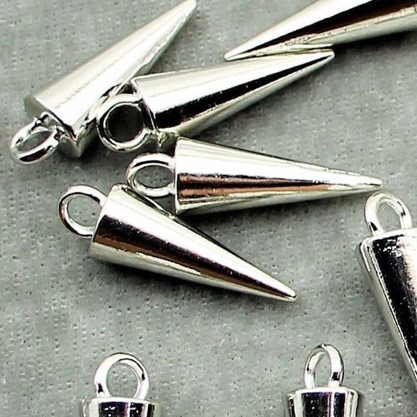 Spike 22mm Silver Tone Finish 3D Boho Chic Cone Charms - 1531