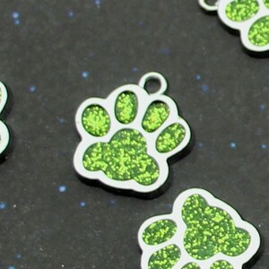 Paw Print 18mm Green Glitter Enamel and Silver Tone Single Sided Customizable Animal Charms 1658 image 5