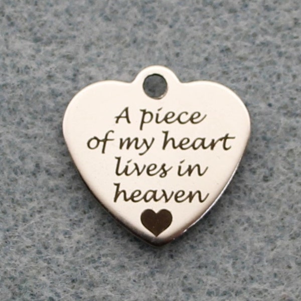 A piece of my heart lives in heaven 20mm Polished Silver Tone Stainless Steel Laser Engraved Charms with Heart Image- SL0817