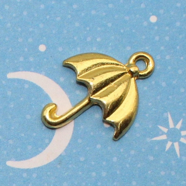 Umbrella 19mm Gold Plated Single Sided 2D Weather Charms - 1584