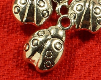 Ladybug 15mm Antique Silver Tone Double Sided Gardening Insect Charms - 0199