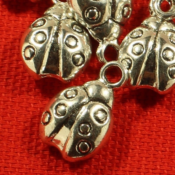 Ladybug 15mm Antique Silver Tone Double Sided Gardening Insect Charms - 0199