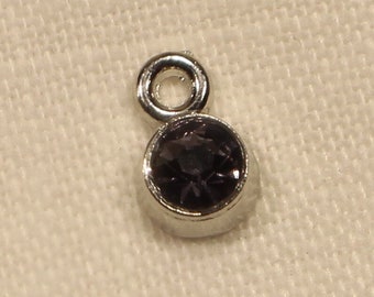 Amethyst Purple Rhinestone 9mm Round Faceted Colored Glass and Silver Tone Single Sided Tiny Birthstone Accent Charms - 1386
