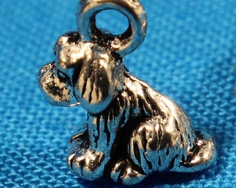 Tiny Sitting Dog 10mm (VERY SMALL) Antique Silver Tone 3D Animal Charms - 0226