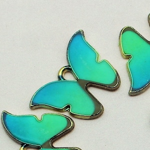 Butterfly 21mm Blue Green and Black Enamel With a Gold Plated Finish Single Sided Insect Garden Charms - 1611