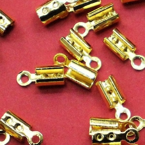 Cord End Crimp Caps 8mm x 3mm Brass Base Gold Plated for 2.3mm Cord Jewelry Findings - 1779