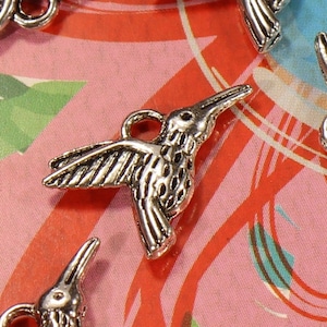 Hummingbird 18mm Antique Silver Tone Double Sided Bird Charms - 0764
