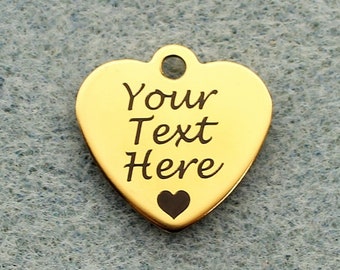 Personalisierte Herz mit Herz 20 mm poliert Gold Ton Edelstahl Charms mit Lasergravur - SL1107