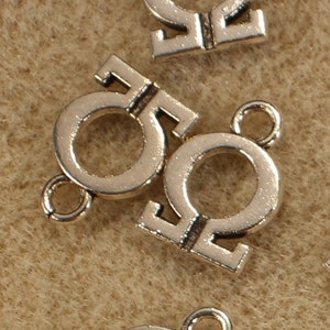 Omega 15mm Greek Letter Antique Silver Tone Die Cut Double Sided Symbol Charms - 1165