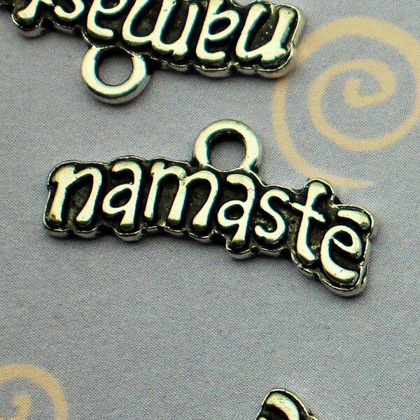 Namaste 21mm Antique Silver Tone Single Sided Zen Yoga Word Charms - 1670