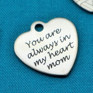 Personalized Heart Shape 20mm Polished Silver Tone 419 Stainless Steel Custom Laser Engraved Jewelry and Craft Charms - L0008