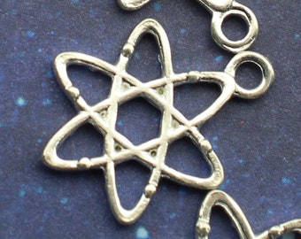 Atom Molecule 21mm Bright Silver Tone Double Sided Chemistry Science Charms - 1589