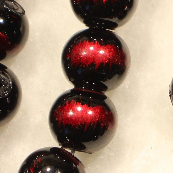 8mm Black and Metallic Red Painted Glass Jewelry Making Craft Beads - 1450