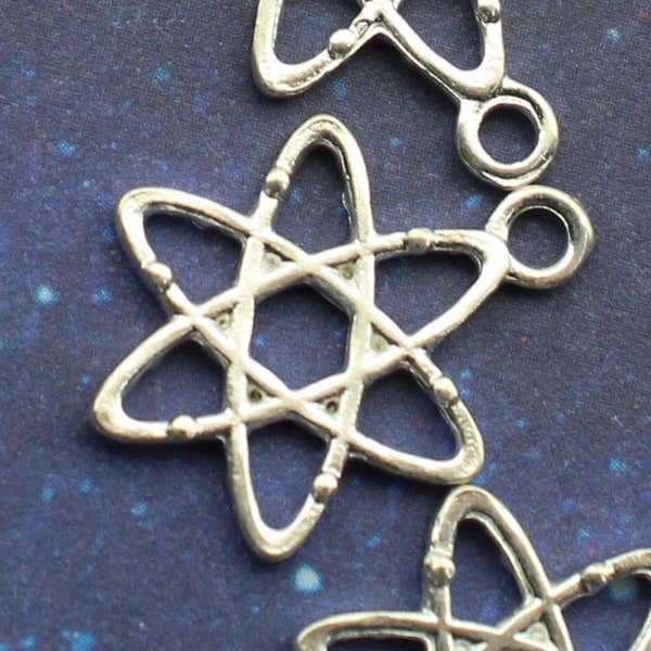 Atom Molecule 21mm Bright Silver Tone Double Sided Chemistry Science Charms - 1589
