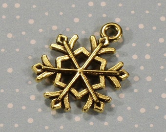 Snowflake 21mm Antique Gold Tone Double Sided Winter Holiday Charms - 0860