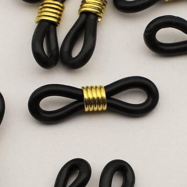 Eyewear and Lanyard Chain Holder 21mm Black Silicone with Gold Tone Spiral Center Connector Findings - 0184