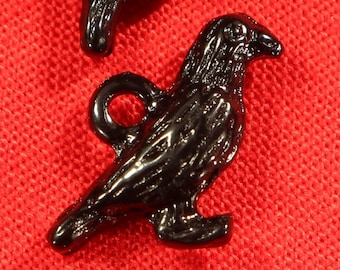 Crow or Raven 16mm Black Enameled Finish 3D Bird Charms - 1168