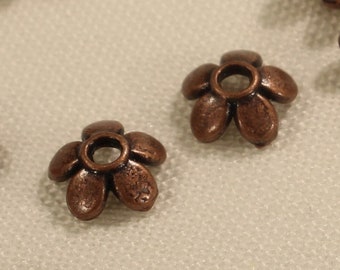 Flower 6mm Antique Copper Tone 5 Pedal Design Floral Bead Caps - 1039