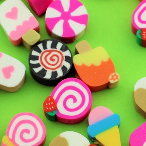 9mm - 12mm Candy and Dessert Shape Polymer Clay Random Assorted Pieces Jewelry Making Loose Craft Beads - 0652