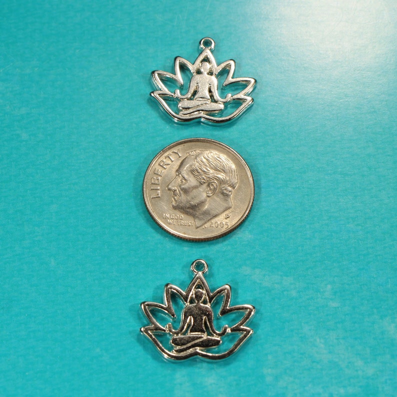 Yoga Lotus Flower 18mm Antique Silver Tone Die Cut Single Sided Floral Meditation Charms 0929 image 2