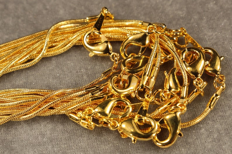 18 Gold Plated Copper and Iron Based 1mm Snake Chain with 12mm Lobster Clasp Necklace 0436