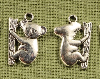 Koala Bear 20mm Antique Silver Tone Double Sided Zoo or Wild Animal Charms - 0027
